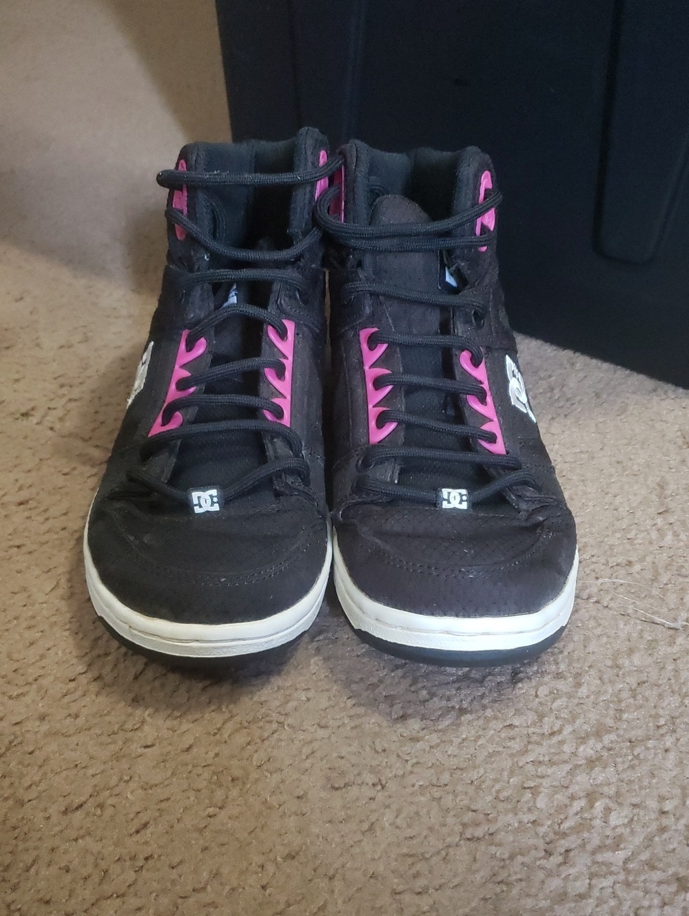 DC Kids Black High-Top Sneakers with Pink Accents
